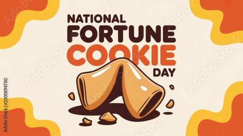 Illustration of a fortune cookie with crumbs for National Fortune Cookie Day