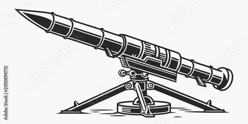 Photography Detailed black and white vector graphic of a tactical anti-tank missile system o