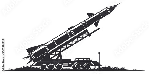 Foto Graphic illustration of mobile missile launcher system in launch position with l