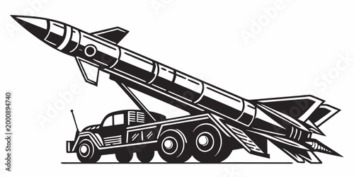 Fotografie Stylized graphic of a military missile transporter erector launcher with launche
