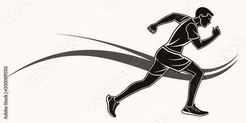 Graphic illustration of a sprinter running at full speed with sprinter athletics silhouette movement sprinting training exercise competition performance marathon minimalist illustration