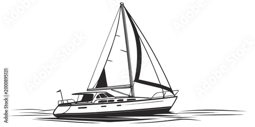 Minimalist graphic illustration of a sailboat on water with sailing ship sailing boat sailing vessel sailing sport sea voyage sea travel ocean travel sailing trip sailing adventure sailboat