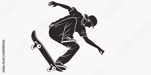 Dynamic silhouette illustration of a skateboarder performing a trick with skateboarder skateboarding silhouette illustration creative lifestyle recreation competition performance movement