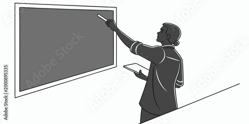 Professional educator writing on a large blank whiteboard for classroom instruction with classroom whiteboard education instruction lecturer academic learning chalkboard professor university