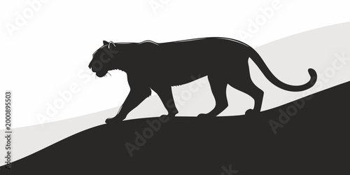 Photos Silhouette of a prowling black panther moving across a landscape graphic with si