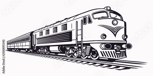 Modern passenger train locomotive illustration on tracks with locomotive passenger transport railroad transportation electric carriage illustration commuter technology perspective movement