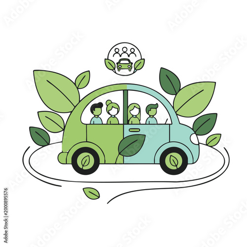 Eco friendly carpooling vehicle concept with leaf vector