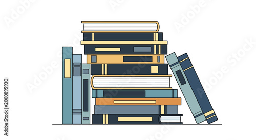 Pile of hardcover books in flat design style