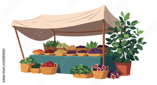 Market stall with fresh fruits and vegetables