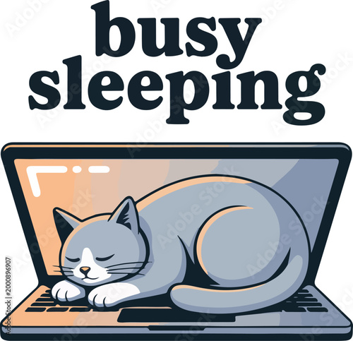 A gray cat sleeps on a laptop keyboard with text above