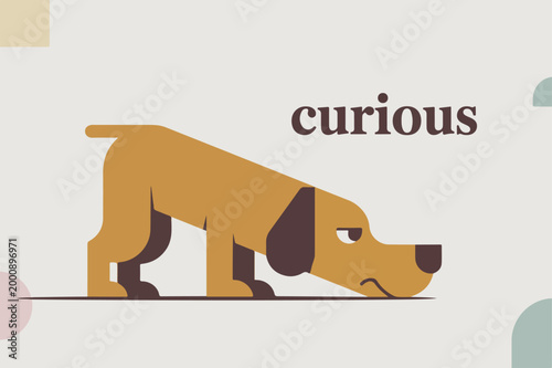 A minimalist vector illustration of a curious dog sniffing the ground