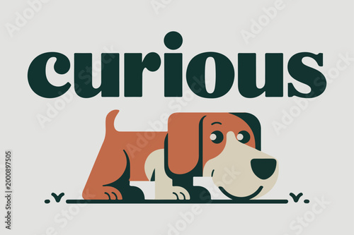 Curious dog illustration with dark green text vector