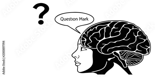 Tableau sur toile Side profile of a human head and brain silhouette with a question mark symbol qu