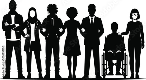 Diverse group of people with different ethnicities genders and abilities standing together as a symbol of unity solidarity and inclusion illustrated as a vector graphic on transparent background