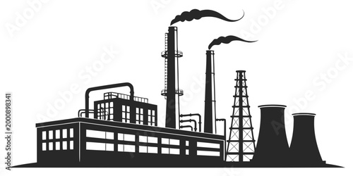 Принти на полотні Industrial power plant and factory silhouette with smoking chimneys industry man