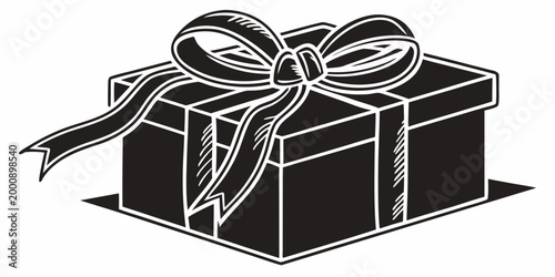 Stylized gift box with detailed ribbon bow illustration celebration birthday christmas surprise illustration monochrome isolated occasion wrapping decorative anniversary festival giveaway