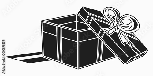 Open gift box with ribbon and bow graphic illustration celebration birthday surprise wrapping silhouette illustration isolated decoration anniversary christmas valentines occasion