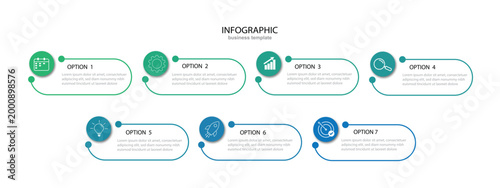 Vector Infographic label design template with icons and 7 options or steps. Vector Illustration.	