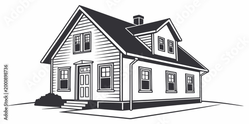 Monochrome architectural drawing of a house with building residential architecture property realestate suburban exterior illustration isolated structure dwelling construction homeowner