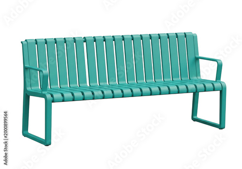Modern turquoise metal park bench with backrest
