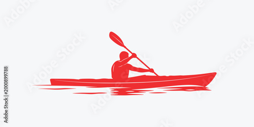 Red kayak with person paddling on water Vector, EPS