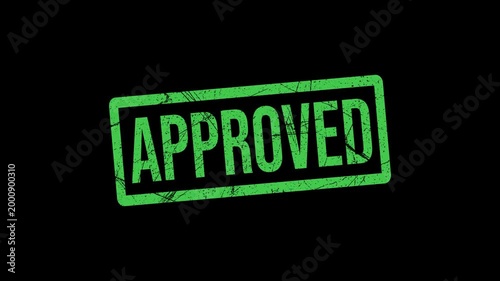 Grunge Green Approved Rubber Stamp Animation on White and Black Background