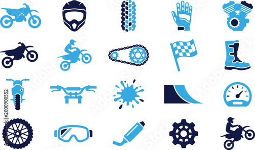 Canvastavla Motocross sport equipment and symbols set motorcycle helmet tire glove engine icons flat design