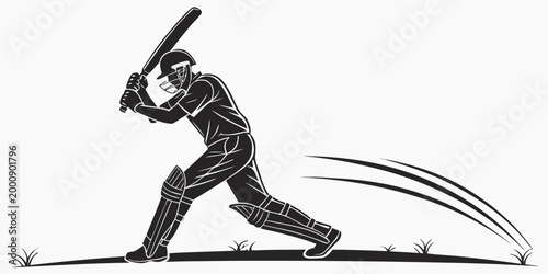 Cricket batsman playing a powerful shot vector illustration with cricket player cricketer silhouette competition professional sporting exercise movement illustration isolated practice