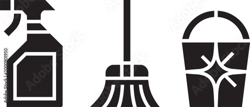 Cleaning icons set with spray bottle mop and bucket vector illustration clean with cleaning supplies