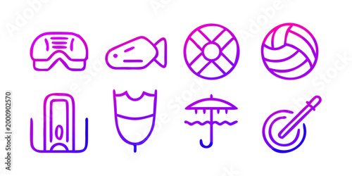 Summer beach and water sports icon set, vector