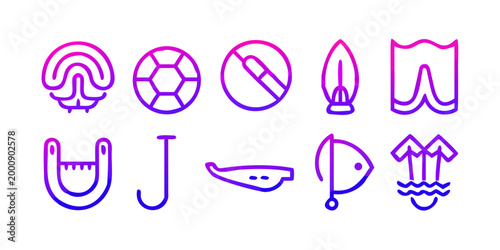 Sport and recreational activity purple gradient icons, vector