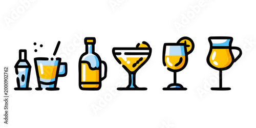 Set of hand drawn cocktail and beverage icons, vector