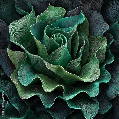 Intricate green floral pattern on dark textured background