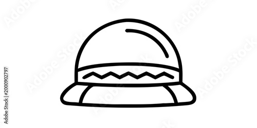 Black and white safari hat line art icon, vector