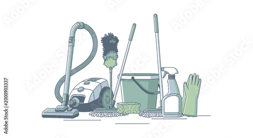 Household Cleaning Supplies Collection for Domestic Chores