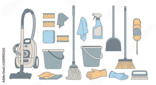 Household Cleaning Supplies Collection for Domestic Chores