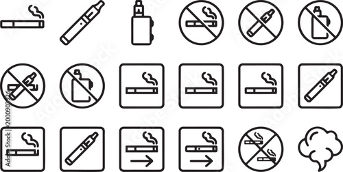 Vector icons depicting no smoking and vape signs