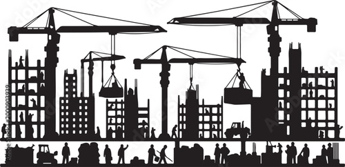 Black Silhouette Construction Site Vector Illustration