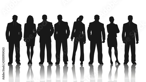 Tableau sur toile lineup of standing people silhouettes on white background high quality professio