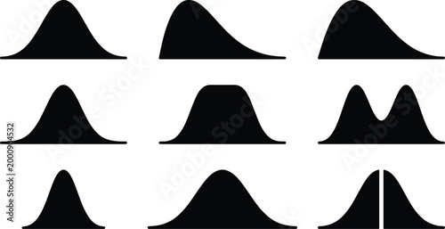 Photos Normal distribution curve icons, set of 9 probability bell curve vector silhouet