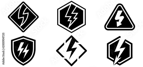 Fotografi Lightning bolt icon set for power, electricity, and protection symbols