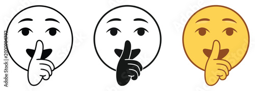 Shush emoji vector illustration set, silence and hush symbols, secrecy and quiet gesture icons, clean vector design elements for mobile apps, social media, and communication warning or privacy context