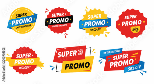Colorful Super Promo Badges Collection, Discount Offers and Sales