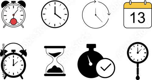 Collection of various clocks and time keeping devices icons