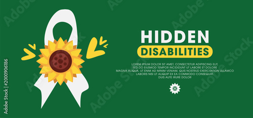 Hidden Disabilities Sunflower Awareness Card and Poster Template, Vector Design.
