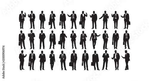 Business people silhouettes collection with professional men and women in suits standing in various formal office poses.