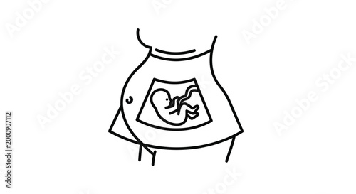 Pregnant belly with ultrasound scan image black and white silhouette