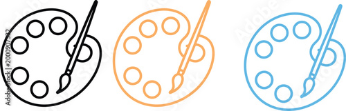 Cartoon artist palettes with paintbrushes in colorful outlines representing creativity and art tools vector illustration