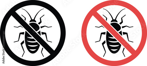 Cartoon cockroach prohibition icons in circular designs representing pest control and prevention symbol vector illustration