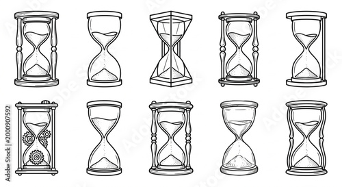 Set of Various Hourglass Designs and Styles Isolated on White Background, A Visual Representation of Time